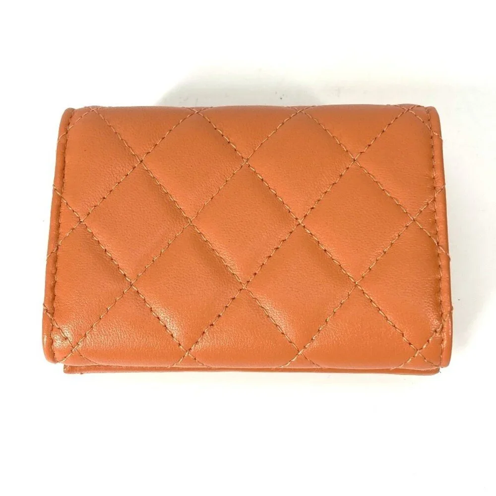 CHANEL Orange Lambskin Leather Logo Wallet - Picture 3 of 16